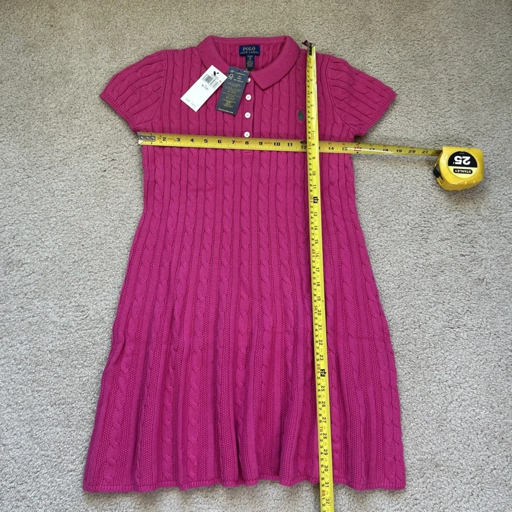 Polo Ralph Lauren KIDS Pink Cable Knit Preppy Sweater Dress 16 Polo Collar MWT